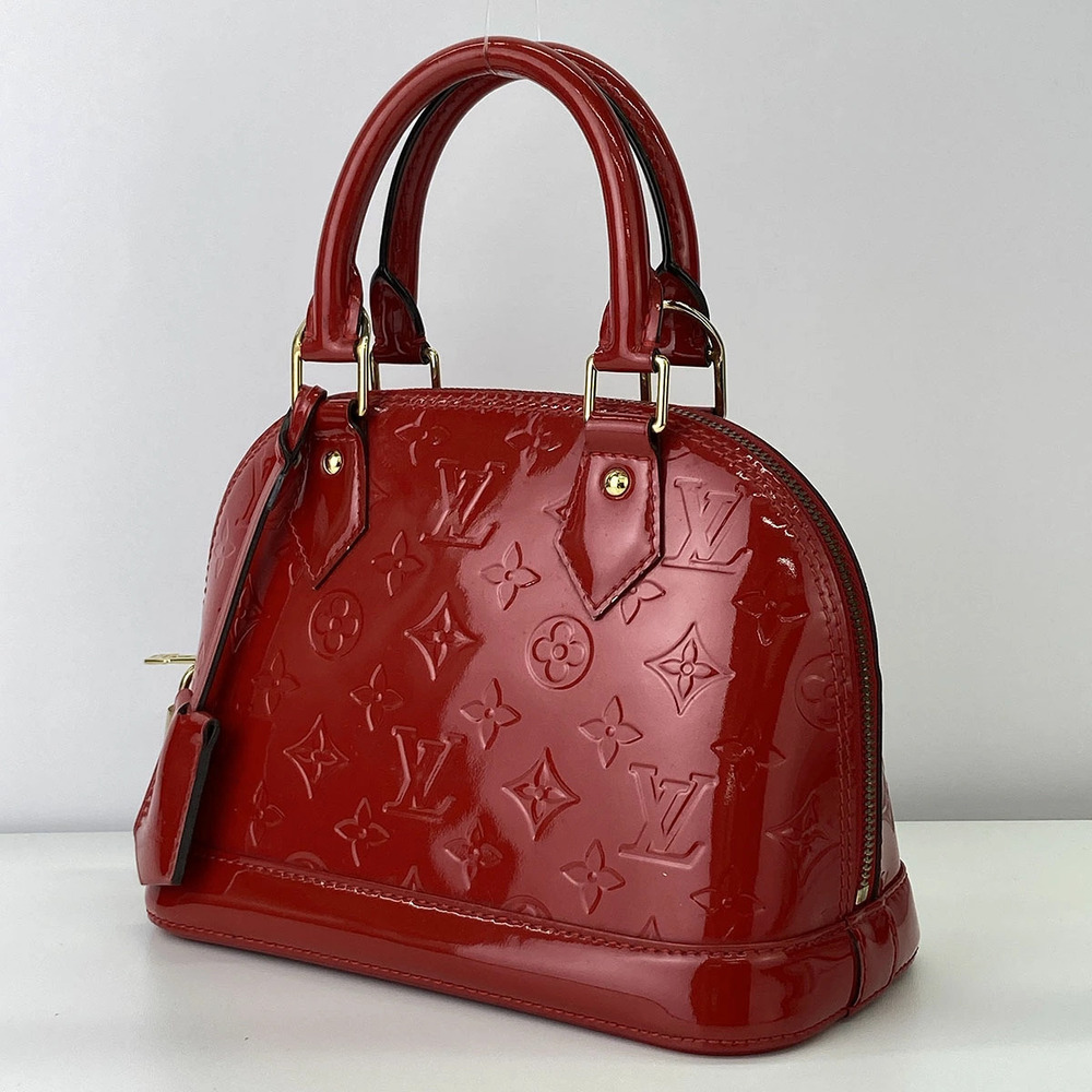 LOUIS VUITTON Alma Red Shoulder Bag Monogram Vernis - Picture 2 of 6